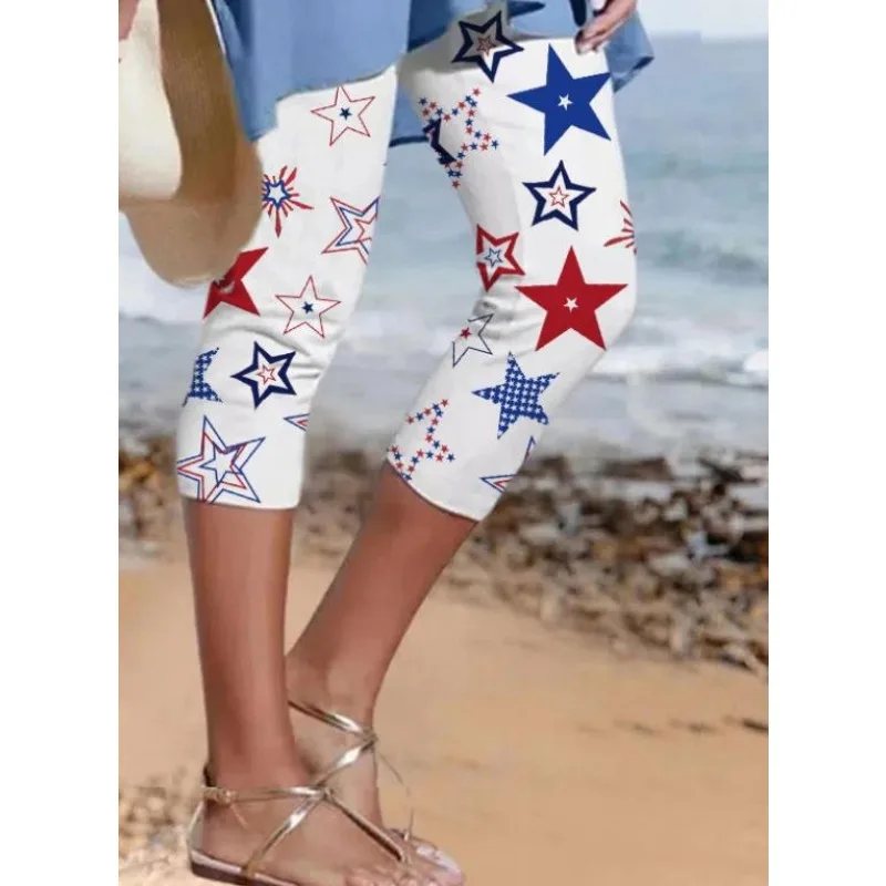 

Summer Star Print Pants Streetwear Women Y2k Pants Beach Trousers Women Leggings Casual Fitness Pantalon Cute Capri Clothes