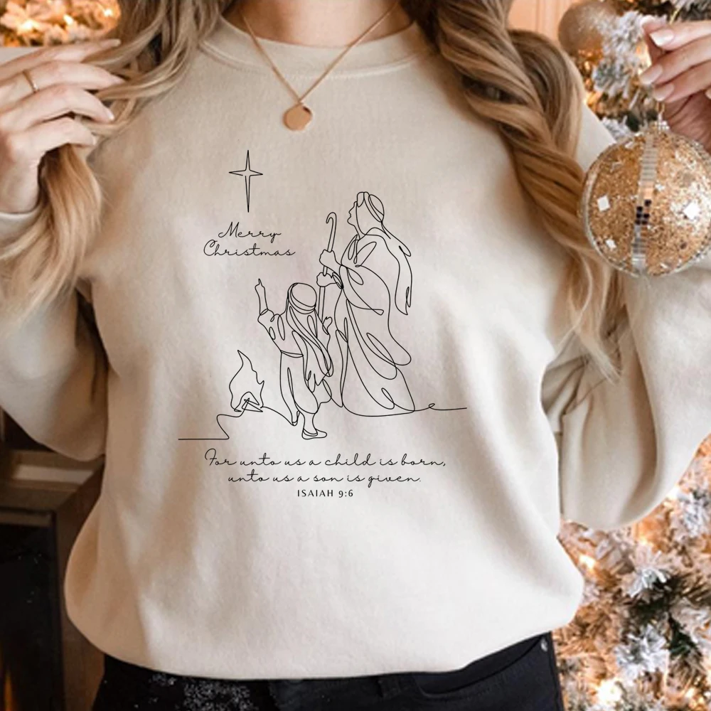 Merry Christmas Sweatshirt Christian Christmas Shirt for Unto Us A Child Is Born Shirts Isaiah 9:6 Sweater Christian Tee