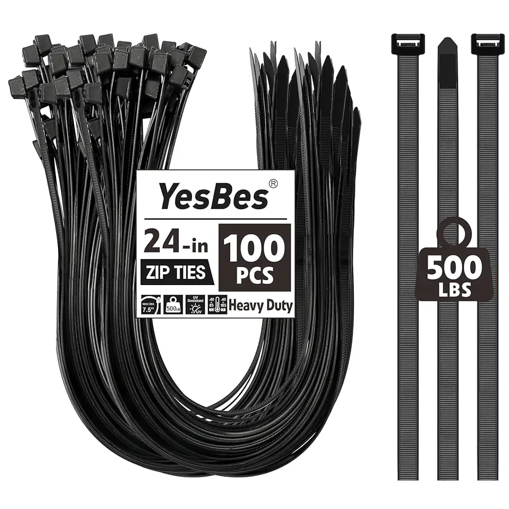 

100 PCS Zip Ties 24 Inch Heavy Duty, Large Cable Ties 500lbs Tensile Strength, Black Zip Ties for Indoor and Outdoor Use, UV