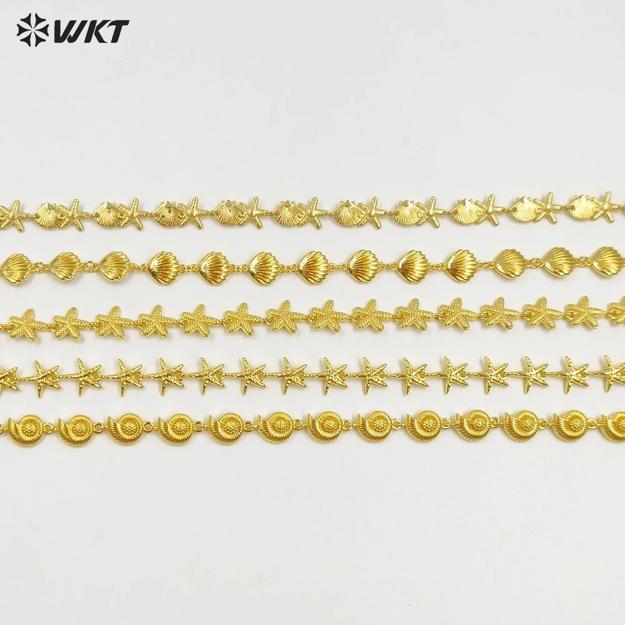 WT-JFN44 Newest Women Romantic Style Metal Yellow Brass Gold Plated Sea Star And Shell Shape Necklace Party Wearing Jewelry
