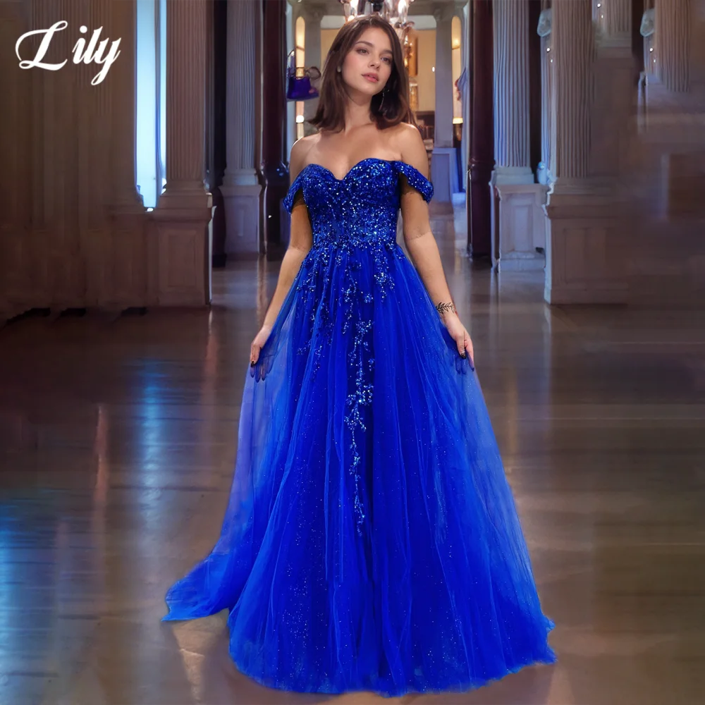 

Lily Royal Blue Gorgeous Prom Gown Shiny Sweetheart Sequins Prom Dresses Lace A-Line Party Dresses robes de soirée Customized