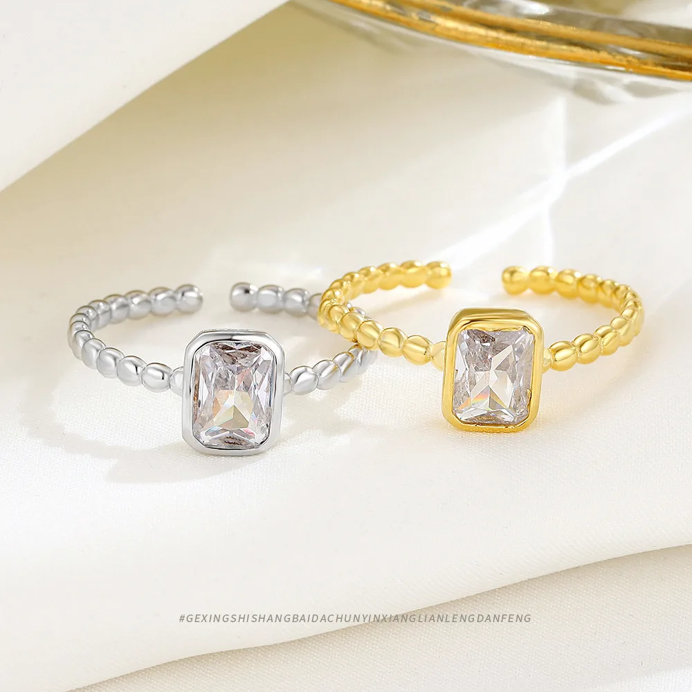 S925 Silver Ring with Square Cut Zirconia, Open Design, High-end and Personalized, Exuding Unique Charm and Sophistication