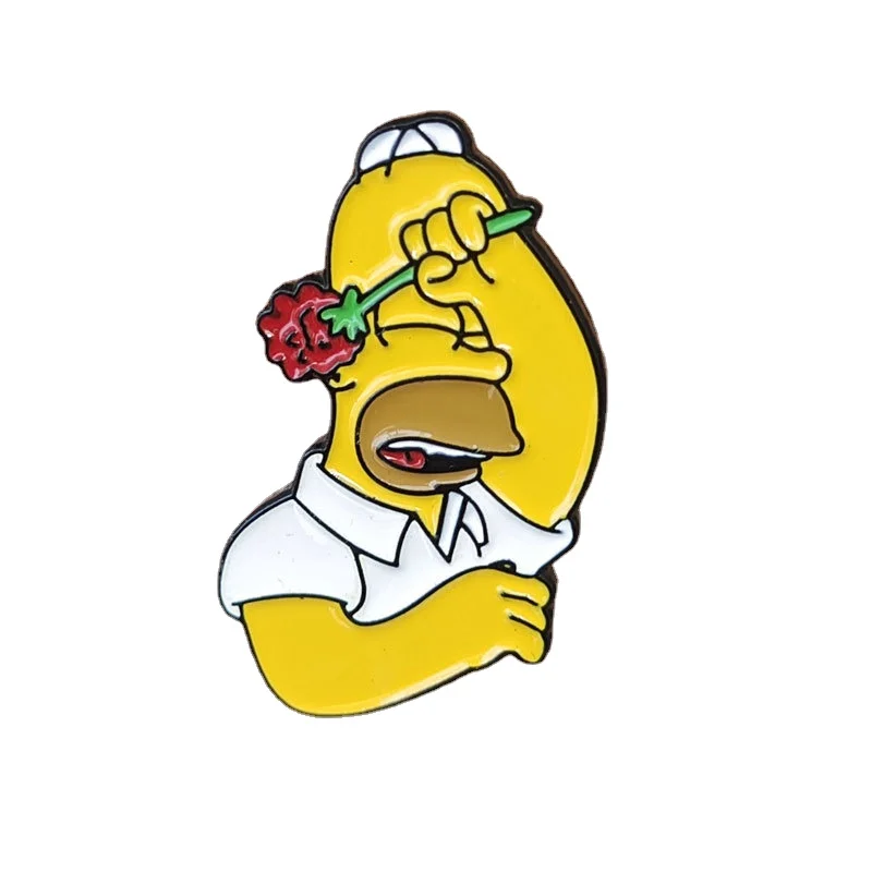 Disney Cartoon The Simpsons Funny Homer Rose Flower Enamel Pins for Fans