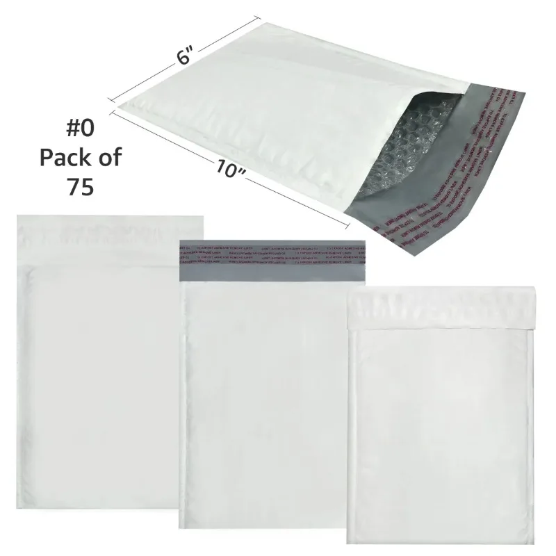 75 Poly Bubble Mailer Bags 6x10" - #0 Pouches Envelopes