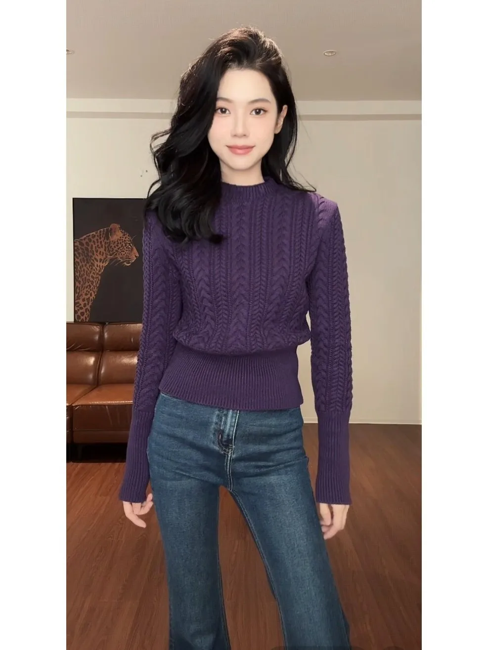 Women's Thiened Knitted Sweater Autumn Winter Casual Sle Turtlene Twist Waist Inward Wearing Long Sve round Ne Top