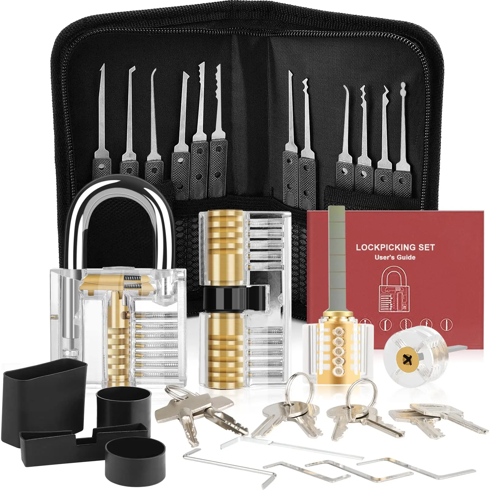 36 Pcs Lock Pick Kit - 4 Transparent Locks, Lock Picking Kit Training Tools, Silicone Handle, for Beginner and Locksmiths