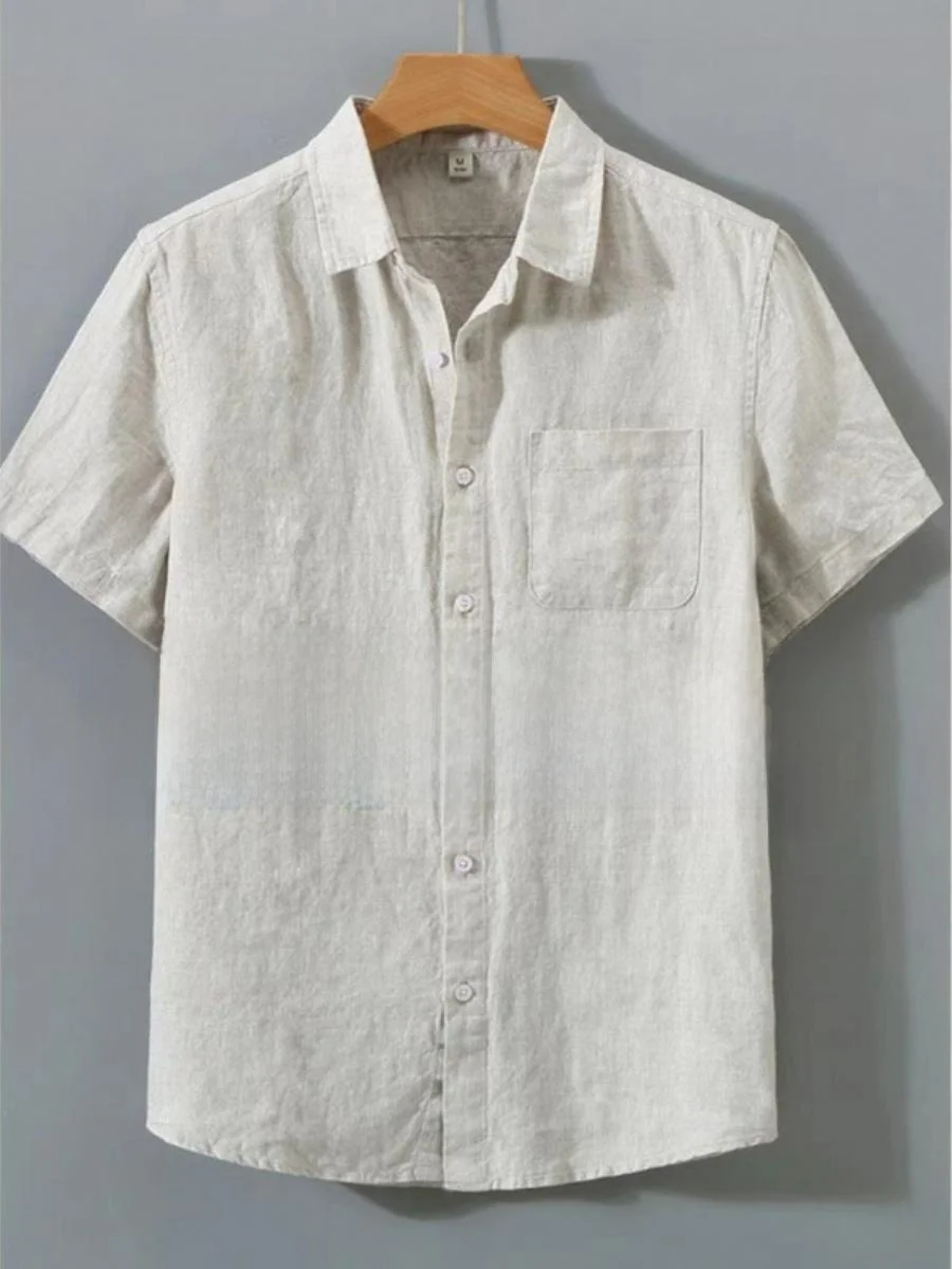 Csa de lino de verano para hombre, manga corta, Material de lino suelto fino, blusa informal de lino y aodón, estilo Vin...