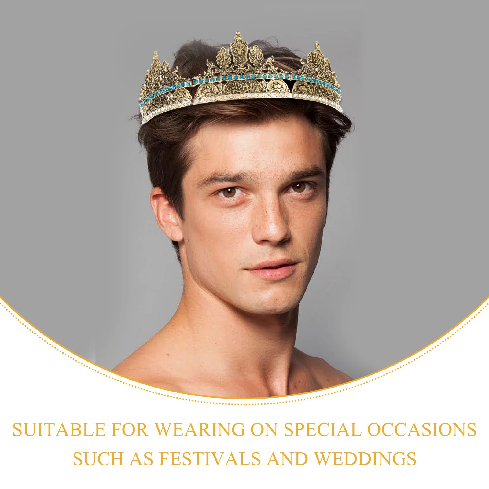 Vintage Men Crown Zinc Alloy Retro King Headdress for Men Wedding Party Cosplay Prom Stage Performance Jewelry Accessory