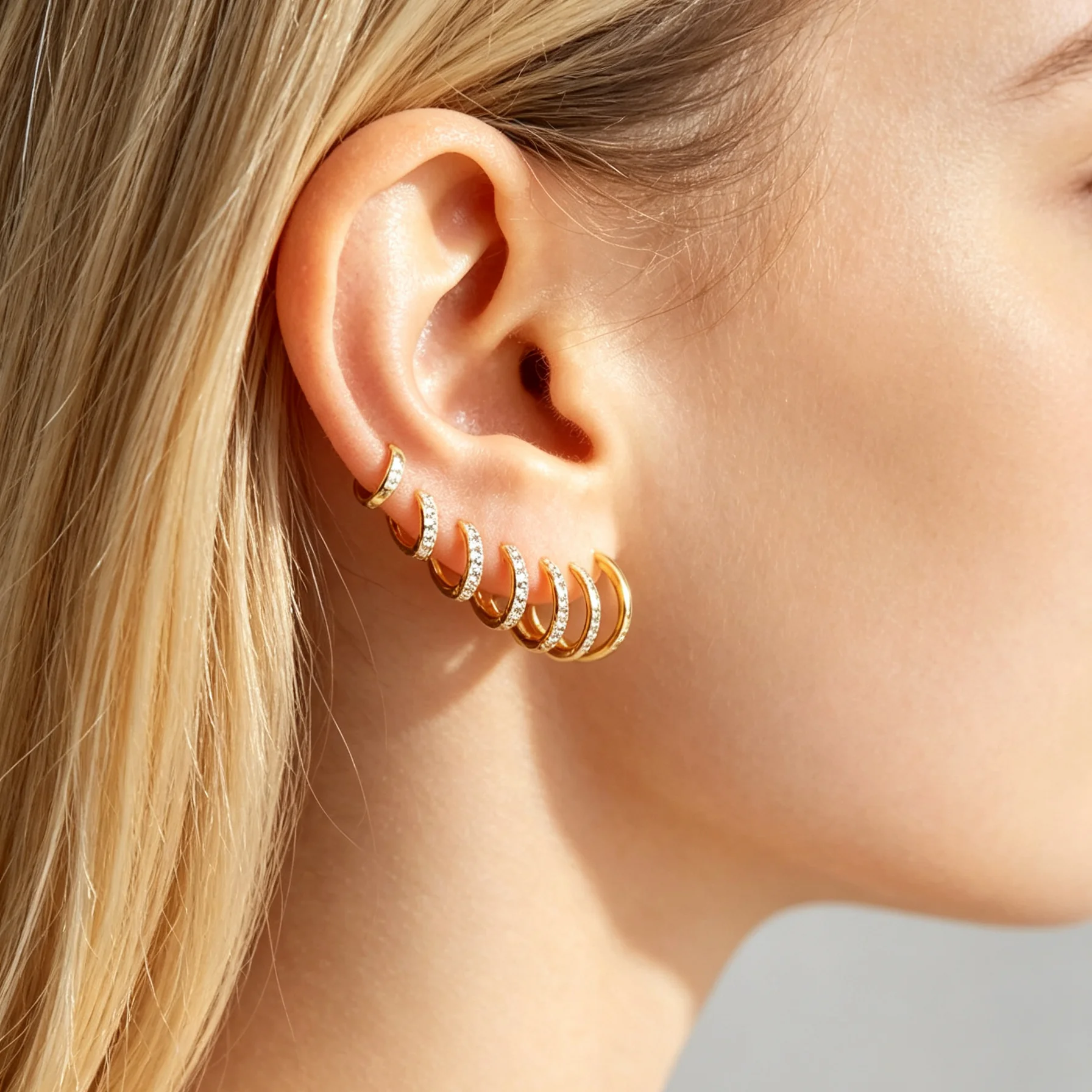2PCS Stainless Steel Minimal Crystal Zirconia Hoop Earrings Gold Silver Color Small Huggie Cartilage Earring Piercing Jewelry