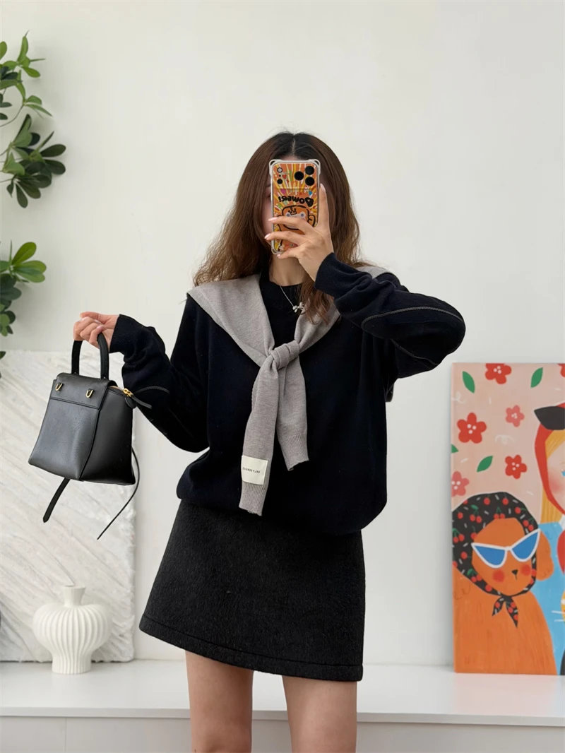 

Men's Autumn Winter 00% Camere Knitted Loose round Ne Sweater Patchwork Base Layer irt Casual Sle V-ne Long Sve