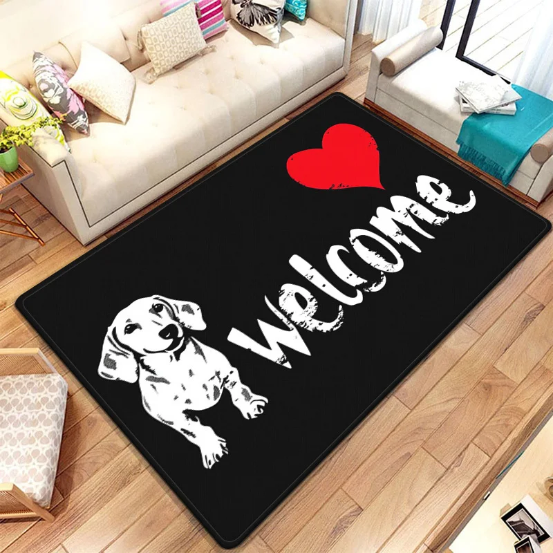 

Dachshund Dog Welcome Heart Rug Pet Friendly Home Decor Cute Animal Print Floor Mat Soft Plush Living Room Carpet