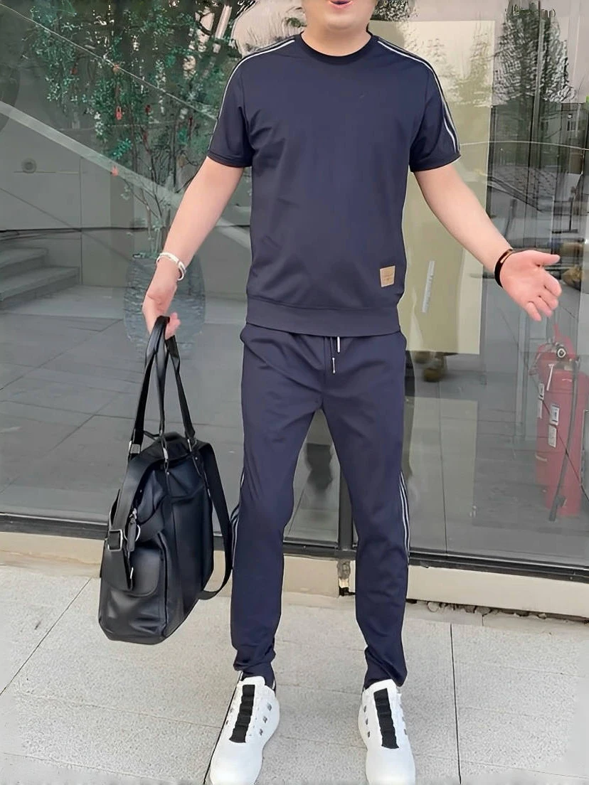 

Men's Comfortable Breathable Faionable Couple Sle Two Piece Set Spring Autumn New Arrival Casual Sportswear T-irt Long ...