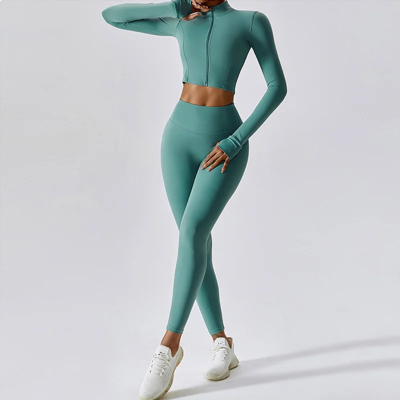 Workout Outfit Active Wear 3 Pieces Workout Clothes For Women Sports Bra High Waist Gym Leggings Long-Sleeved Fitness Sportswear