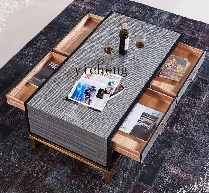 

ZZ modern simple drawer tea table small apartment paint plated multi-functional living room solid wood coffee table