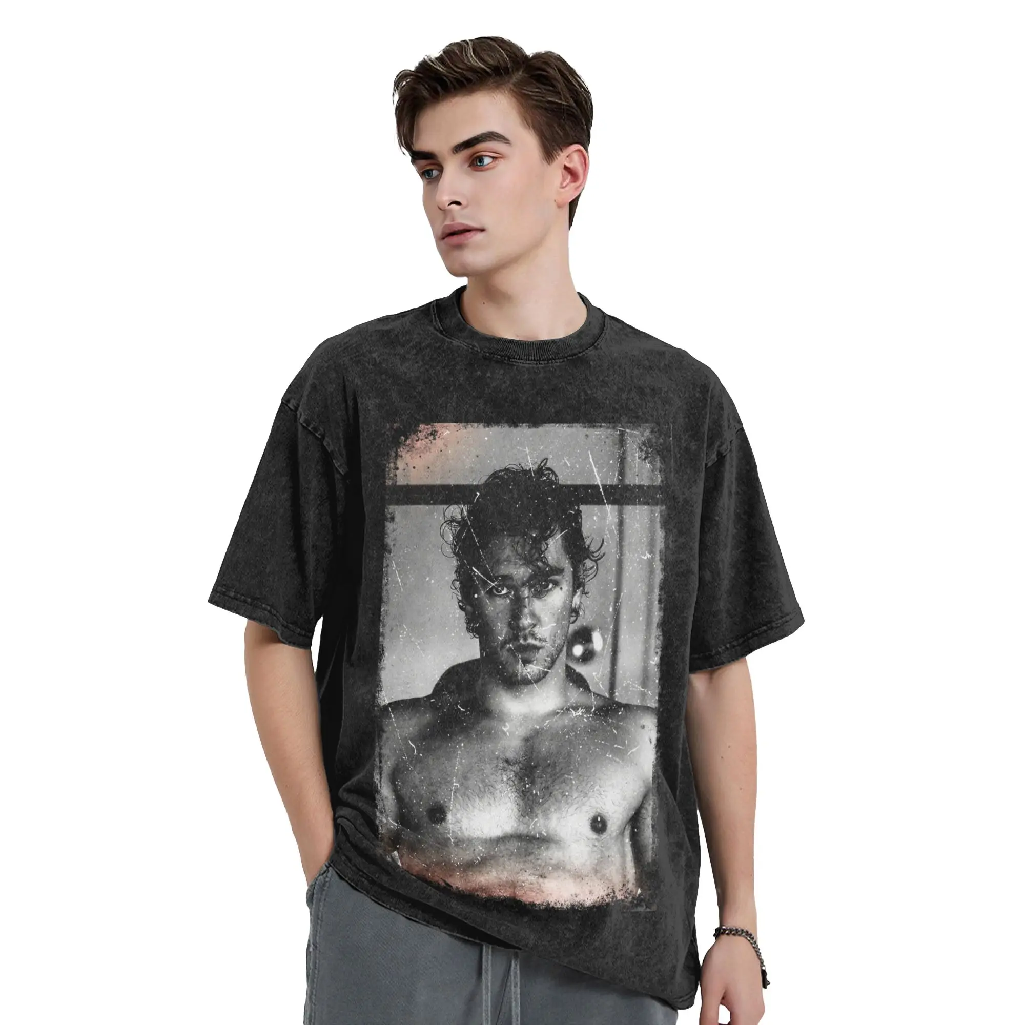 Garrett Grahams as Belmont Cameli Shirtless Off Campus Washed T Shirt Streetwear  T-Shirts  Tees  100% Cotton Harajuku Printed