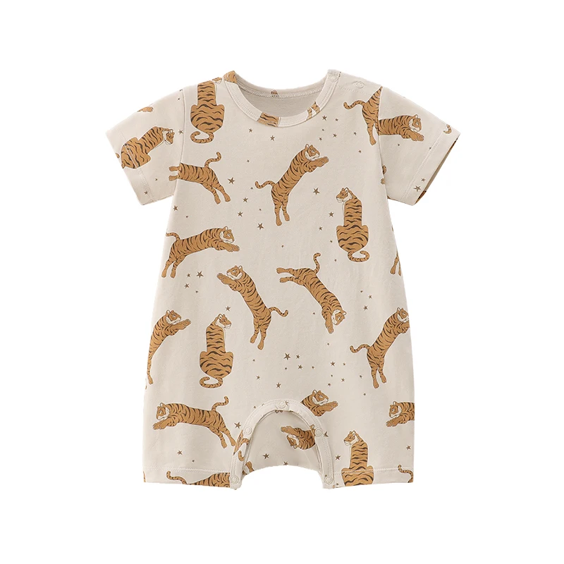 2025 New Baby Romper Tiger Print Toddler Outfits Short Sleeve Summer Cute Outfits Infant Clothes 0-24 Months Trendy Outgoing