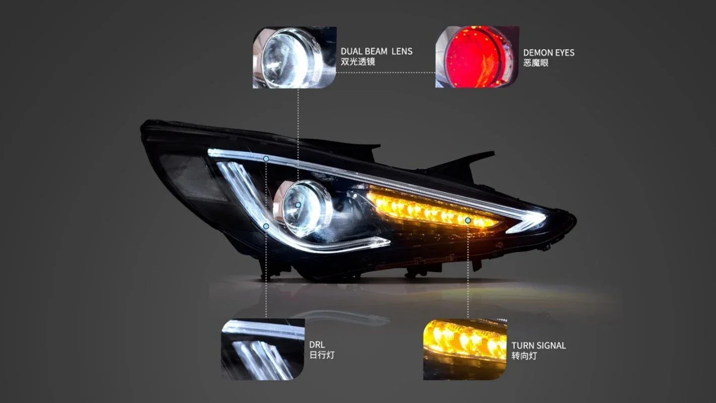 البوب لشركة هيونداي سوناتا 8 LED المصباح 2011-2014 سوناتا 8 رئيس مصباح DRL العارض عدسة اكسسوارات السيارات