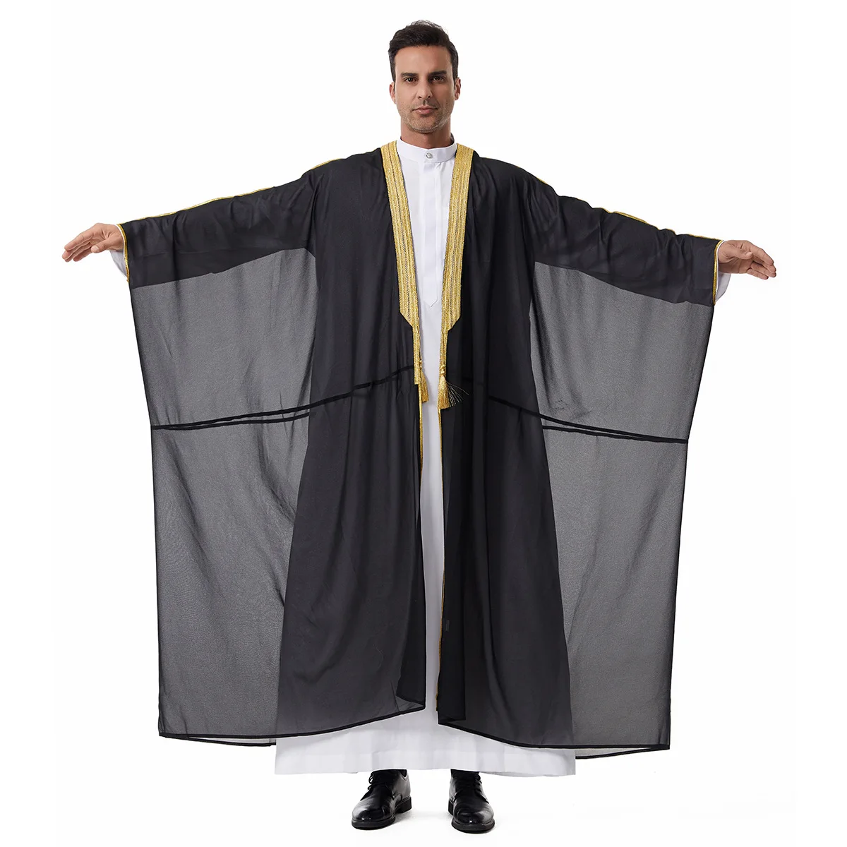 Muslim Robes for Men Long Sleeves Ethnic Clothing Black White Middle Eastern Africa Home Party Elegance Male Wear Cozy Thobe