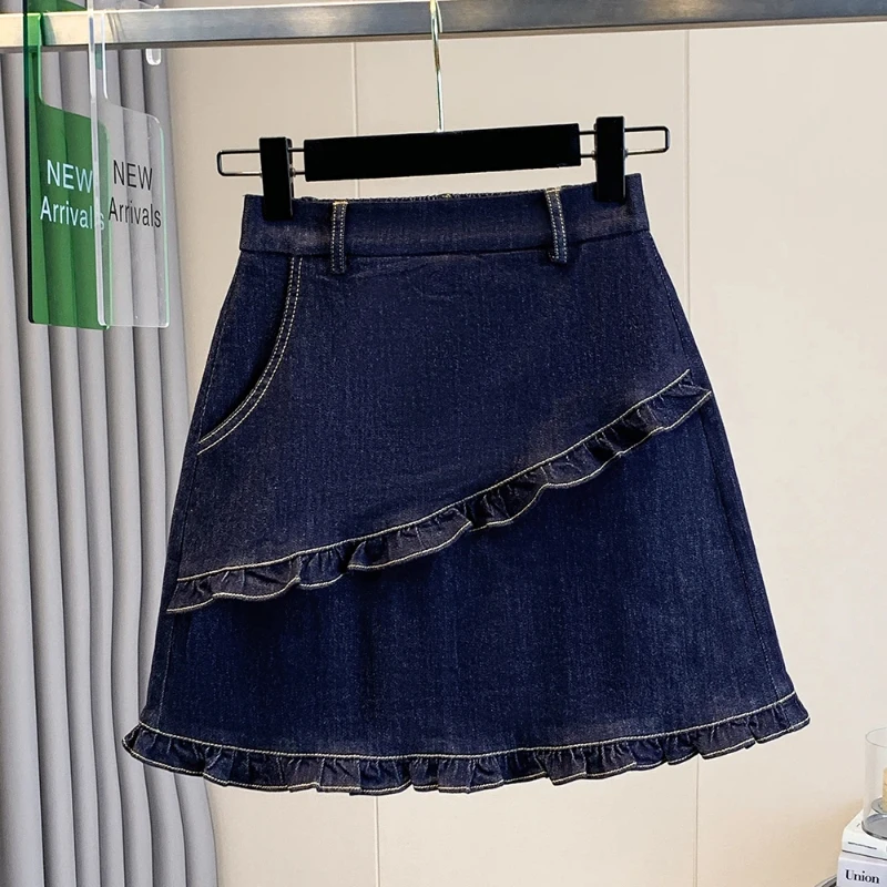 

2026 Summer Plus Size Loose Women Denim Skirts Elastic Waist A-Line Jeans Skirt with Lining to Prevent Slipping Lady Bottom