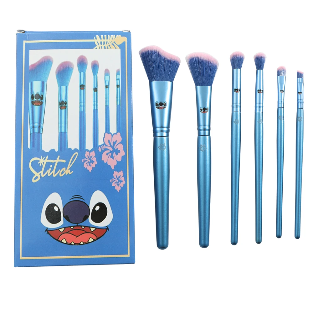 6pcs Disney Stitch Makeup Brush Kawaii Wooden Handle Powder Eye Shadow Foundation Blush Blending Beauty Make Up Brush