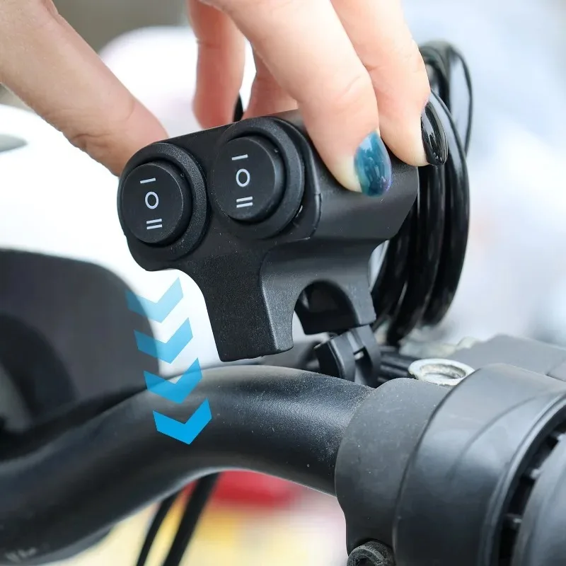 Motorcycle Handlebar 12V Headlight Switch Dual Button Control Waterproof 3-Wire Spotlight Switch Tricycle Headlight  Horn Switch image 3