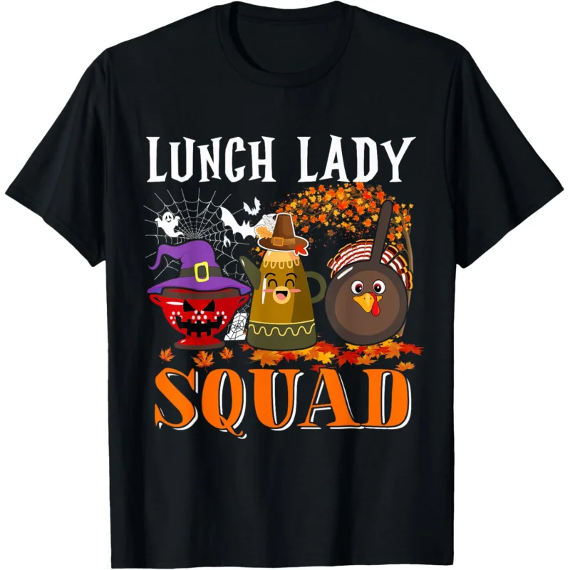 Lunch Ladies Team Thanksgiving Halloween Ghost Pattern Printed T-shirt