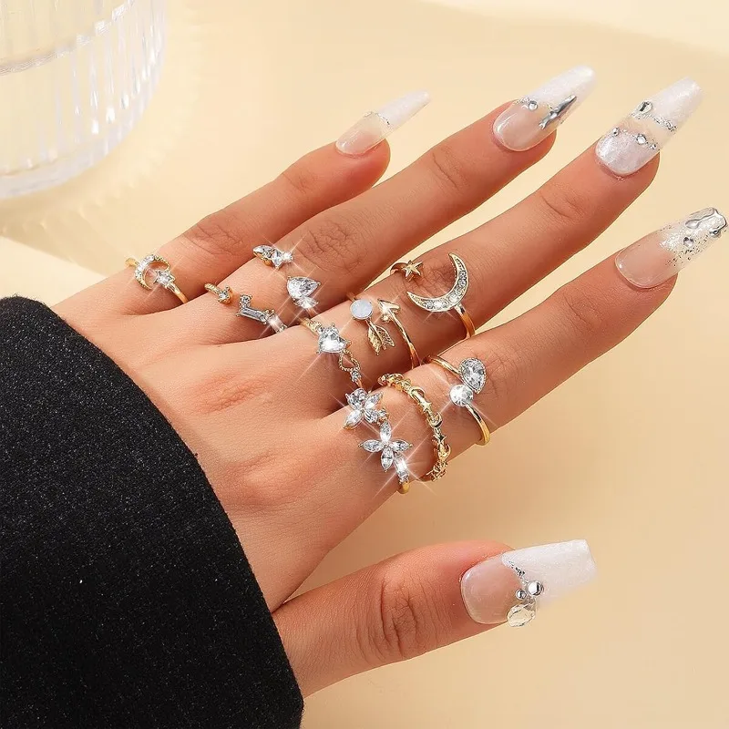 Gold Rings for Women Teen Girl Gifts Stackable Trendy Stuff Simple Star Moon Knuckle Rings Set Birthday Christmas Day Gifts 2024