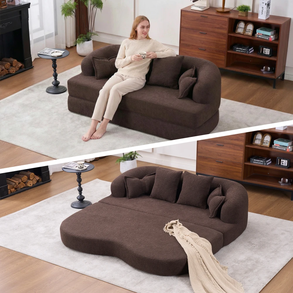 

2-in-1 70 Inch Foldable Sofa Bed: Boneless Convertible Sleeper with 4 Pillows Brown