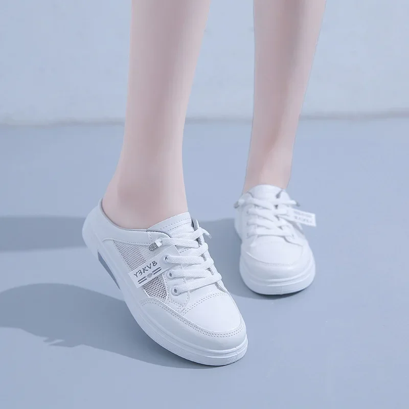 Comemore Sneakers for Women Fashion Causal Shoes White Half Slipper Woman Zapatos De Mujer 2024 Spring Summer Autumn Mesh Shoes