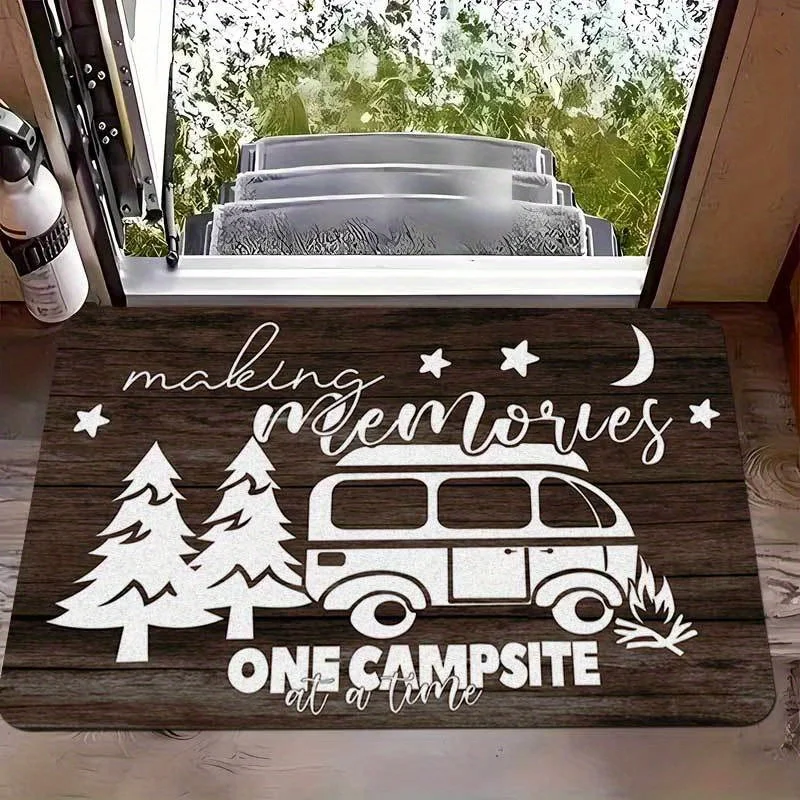 Welcome Camping Mat - Super absorbent, non-slip, machine washable rug for indoor/outdoor decor, perfect for campers and RVers
