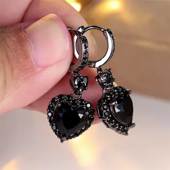 עגילי חישוק לב אבן זירקון שחורה קטנה נשית קסם תכשיטי חתונה וינטג' אופנתיים לנשים 8 best sales זירקון שחור - №2