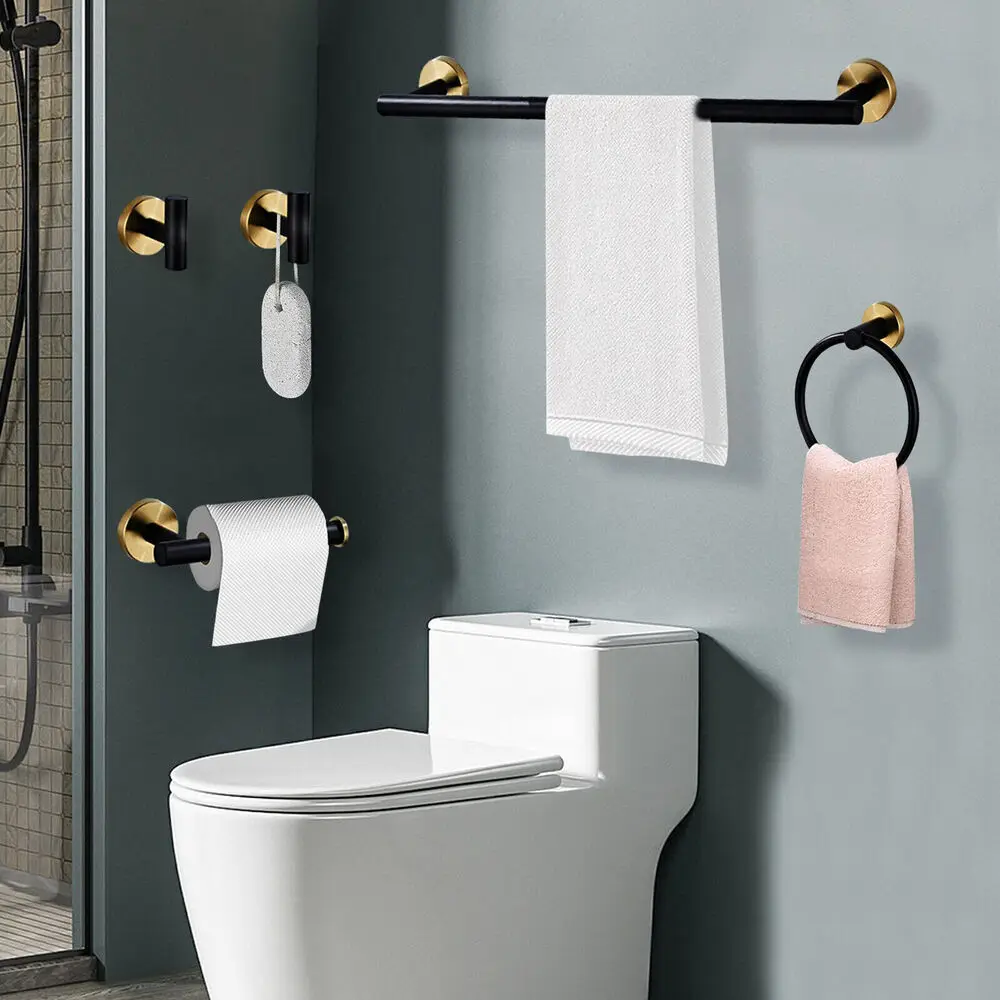 5Pieces Bathroom Hardware Set Wall Mounted Coated Towel Bar Toilet Paper Holder