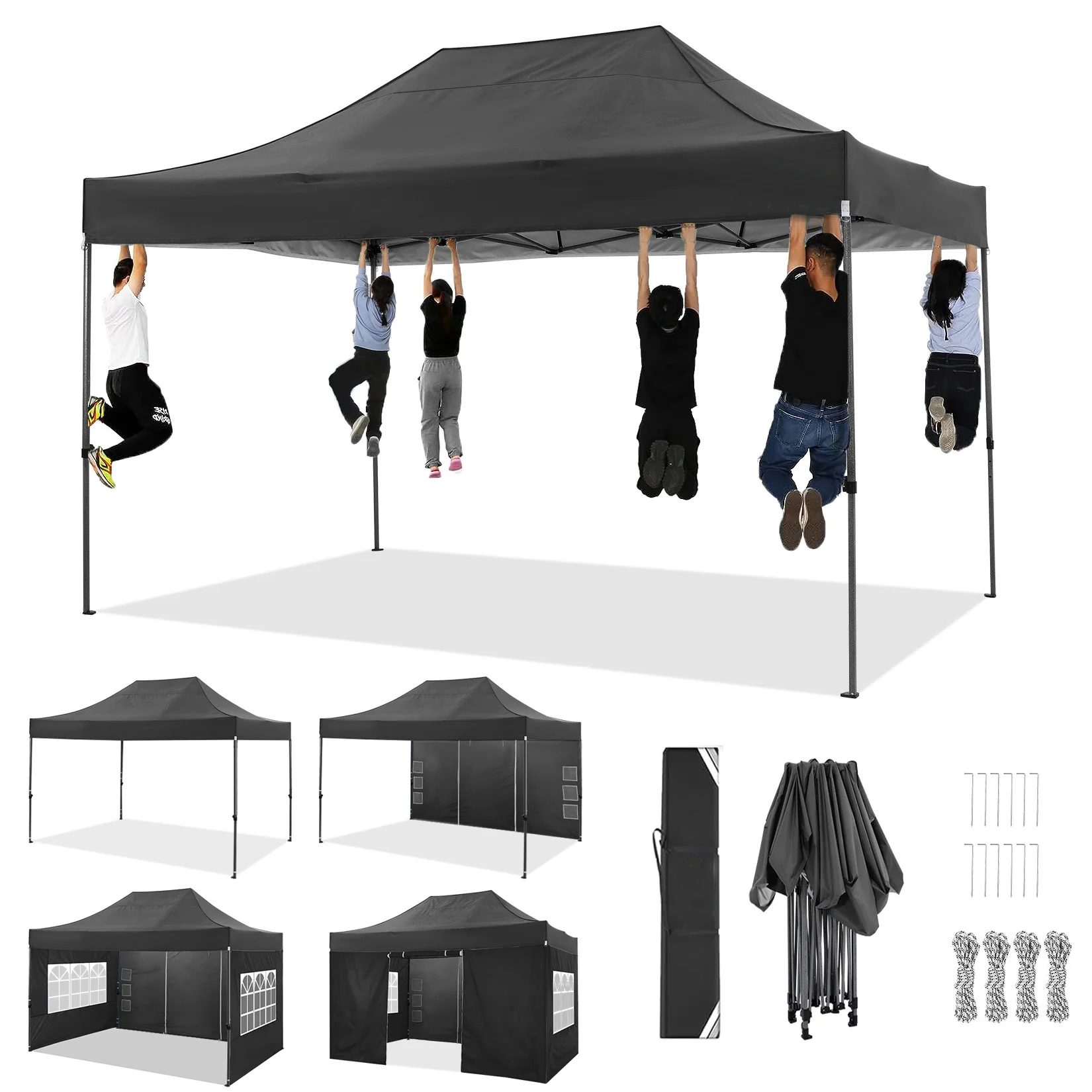 10x15 Heavy Duty Pop up Canopy Tent with 4 sidewalls Commercial Outdoor Canopy Wedding Party Tents for Wedding All Season Gazebo