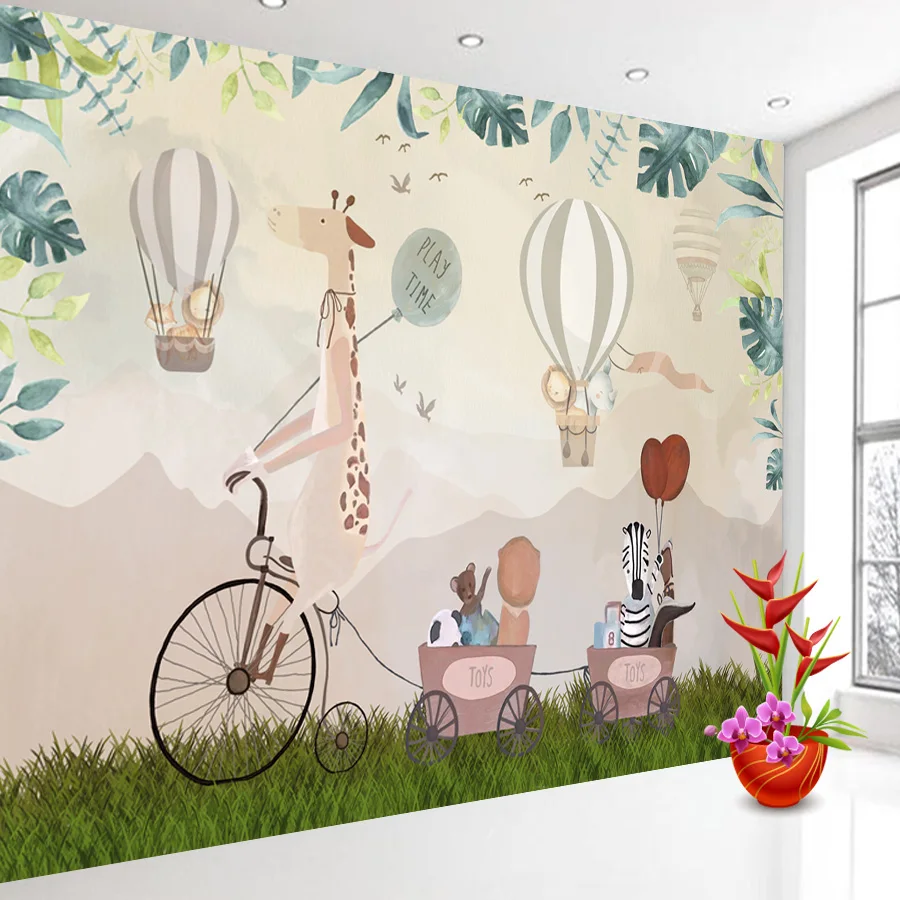 Custom Peel and Stick Optional  Photo Wallpapers for Living Bed Room Kids Walls Paper Home Decor Cartoon Jungle Animals Murals