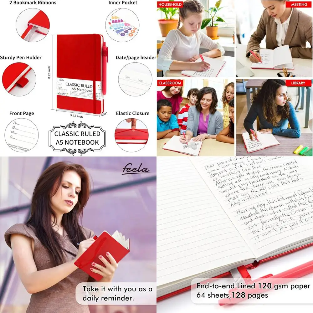 

Набор блокнотов формата А5 с 24 ручками для работы и бизнеса, бумага 120 GSM, красный твердый переплет, 5,1x8,3, идеально подходит для заметок и путешествий