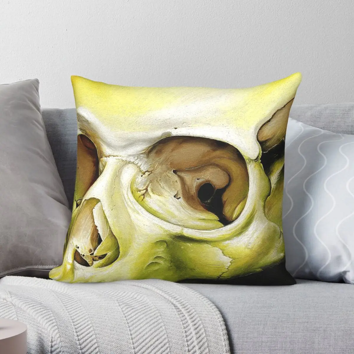Greenish Yellow Skull Surreal Pillowcase Polyester Linen Velvet Pattern Zip Decor Pillow Case Home Cushion Cover Wholesale 18