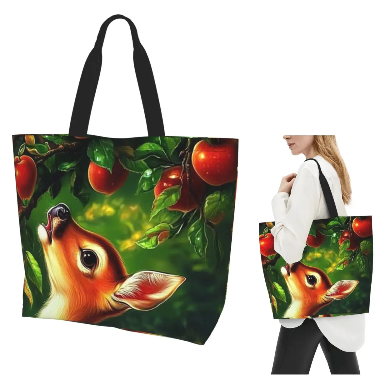 

Bambi Cartoon Shopping Tote Bag Canvas Large Capacity Shoulder Bags Shopper Grocery Handbag for Women