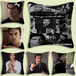 Damon Salvatore The Vampire Diaries Pillow Covers Cartoon Sofa Decorative Home Double-sided Printing Short Plush Cute Cushion