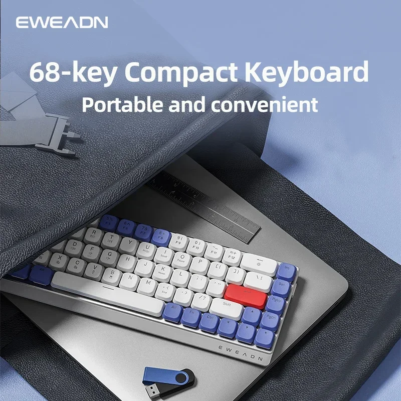 EWEADN MK68 Mechanical Keyboard Wireless Low Switch 60% Ultra-Thin Metal Body USB-C Portable Quiet Office Gaming Keyboard Gifts