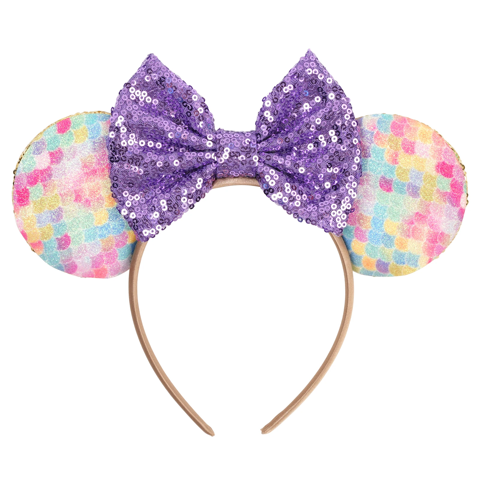 Niedliche Glitzer-Pailletten Minnie Maus Ohren Haarreif Regenbogen-Konfetti-Design Süße Party-Festival-Accessoires für Kinder