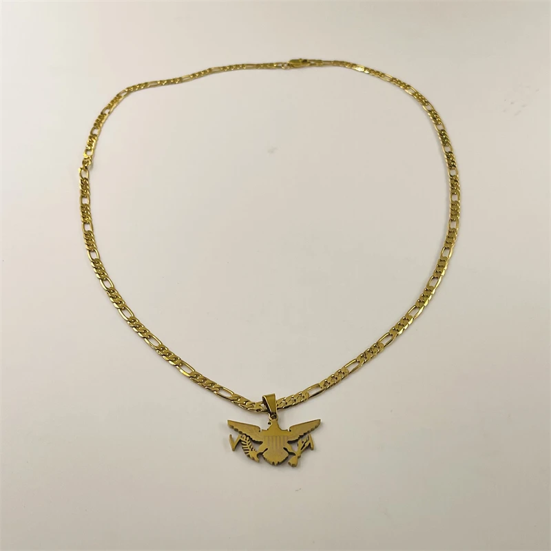 Virgin Islands Eagle Emblem Pendant Necklace Gold Figaro Chain Ethnic Style Men's and Women's Accessories