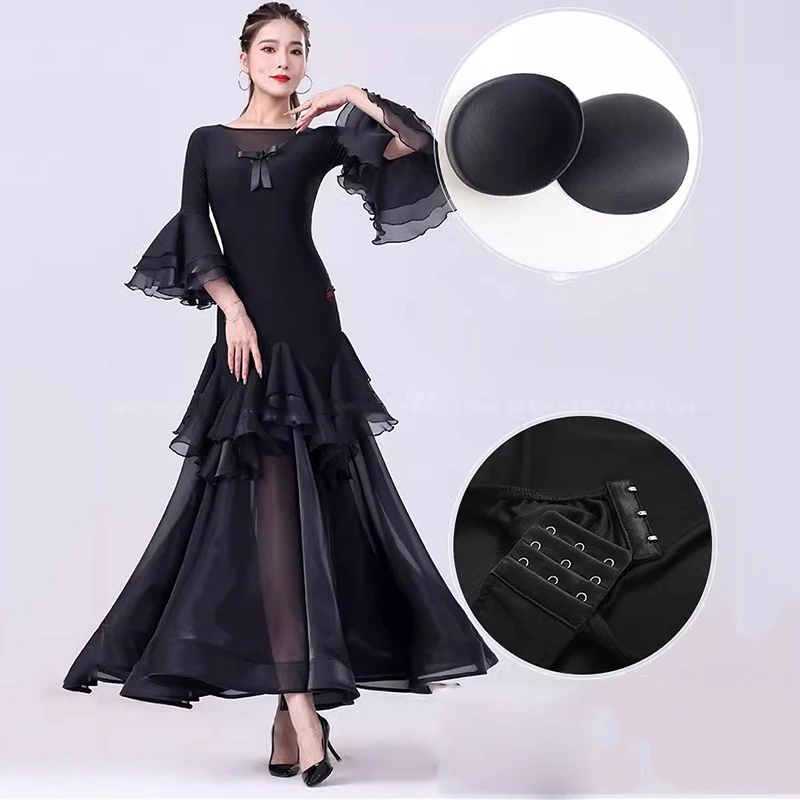 

Black Ballroom Dance Dress Women Competition Modern Practice Costumes Standard Tango Party Waltz Dancing Clothes