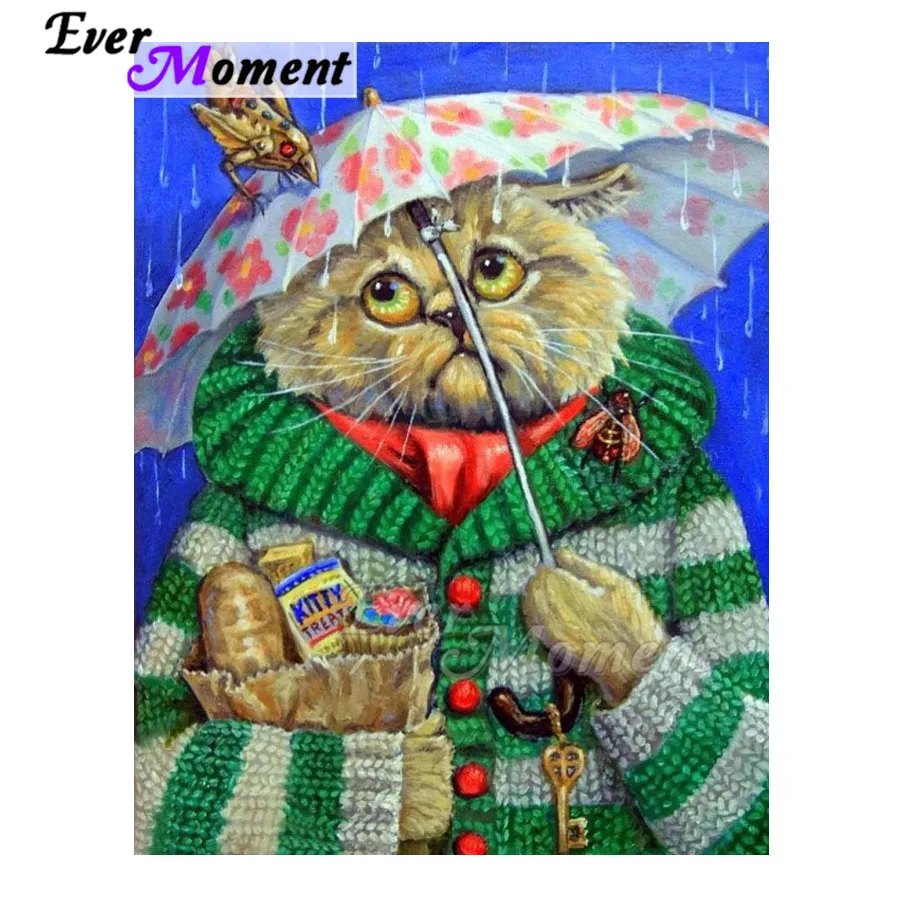 

Алмазная картина Ever Moment, украшение для дома, картина со стразами, свитер с котом, дождливая квадратная дрель, алмазная вышивка ASF1853