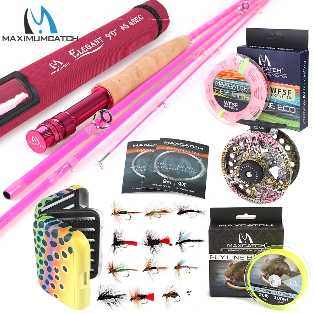 Maximumcatch 6'6''/9'0'' 2/5wt Fly Fishing Rod Kit Fly Rod and Fly Reel Combo with Fishing Lure Line Box Set Fishing Rod Tackle