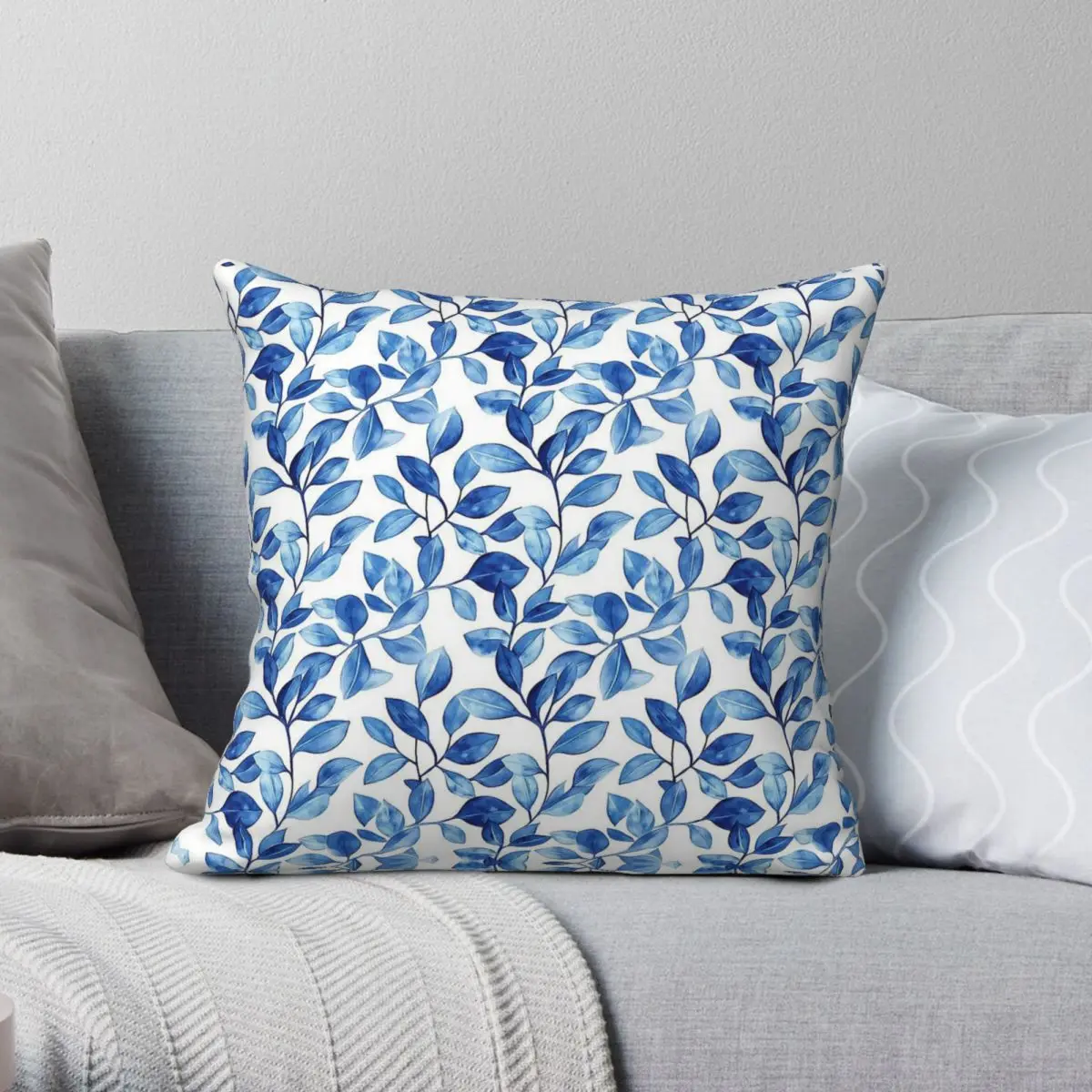 Floral Blue Poetic Escape Square Pillowcase Polyester Linen Velvet Pattern Zip Decorative Home Cushion Cover 45x45