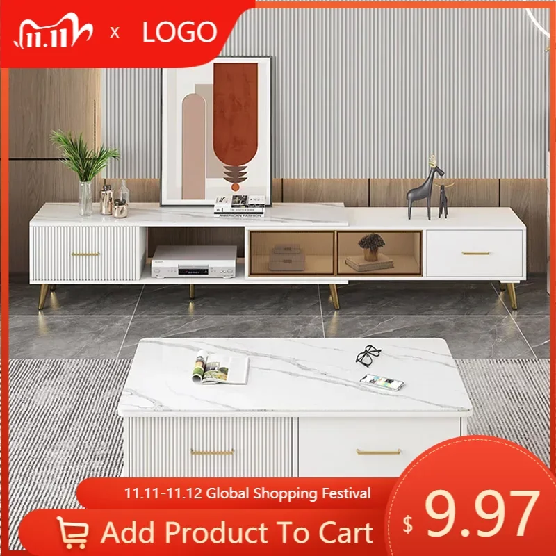 

Style Living Room Tv Cabinet Glass Nordic Floor White Television Stands Coffee Table Set Tv Soggiorno Home Furniture MQ50DS