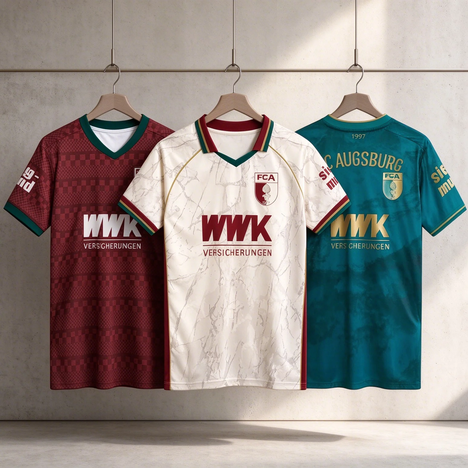 3 Styles FC Augsburg Football Jersey Men White Marble Red Check Green Gold Bundesliga Soccer Shirts Breathable Fan Gift Tops