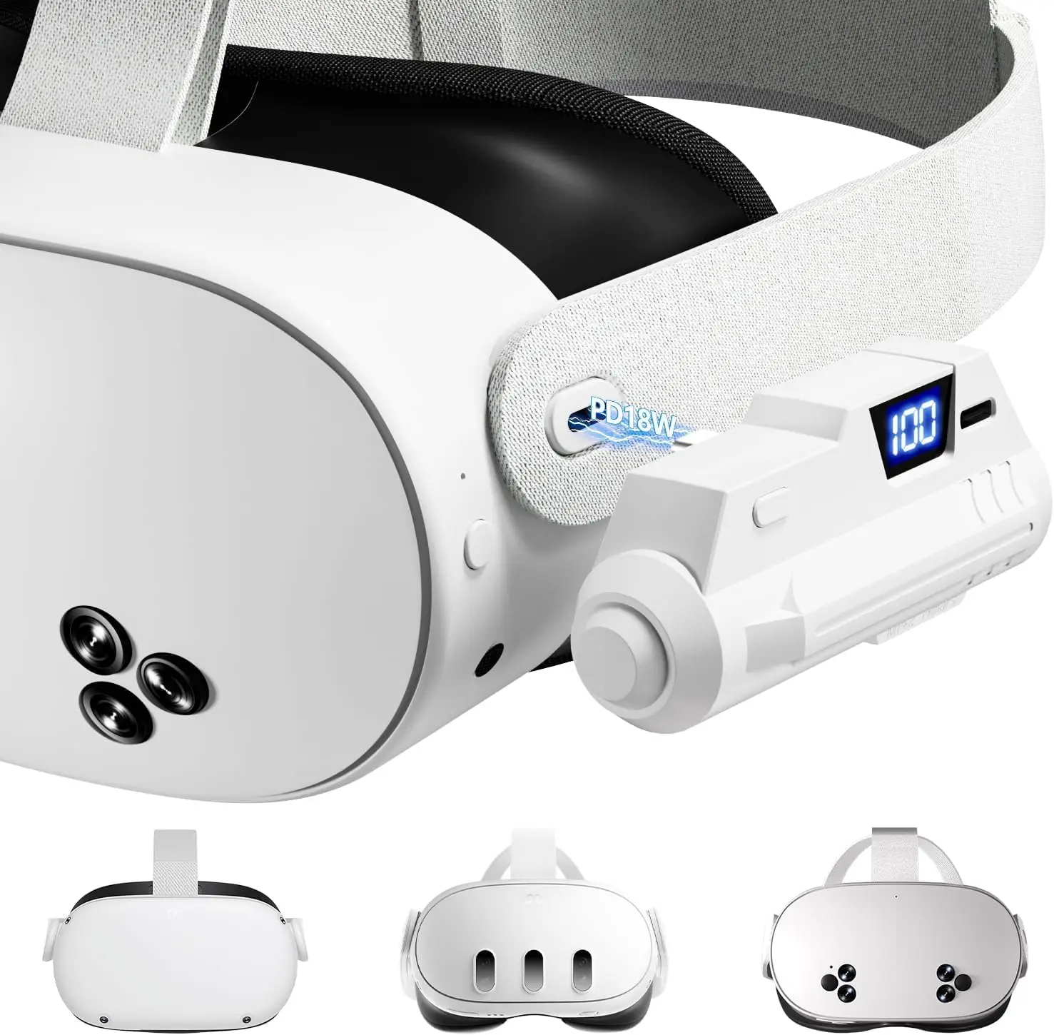 

Аккумуляторный блок 5000 мАч для VR-гарнитур с быстрой зарядкой — легкий, с ЖК-дисплеем, увеличивает время работы на 1-2 часа