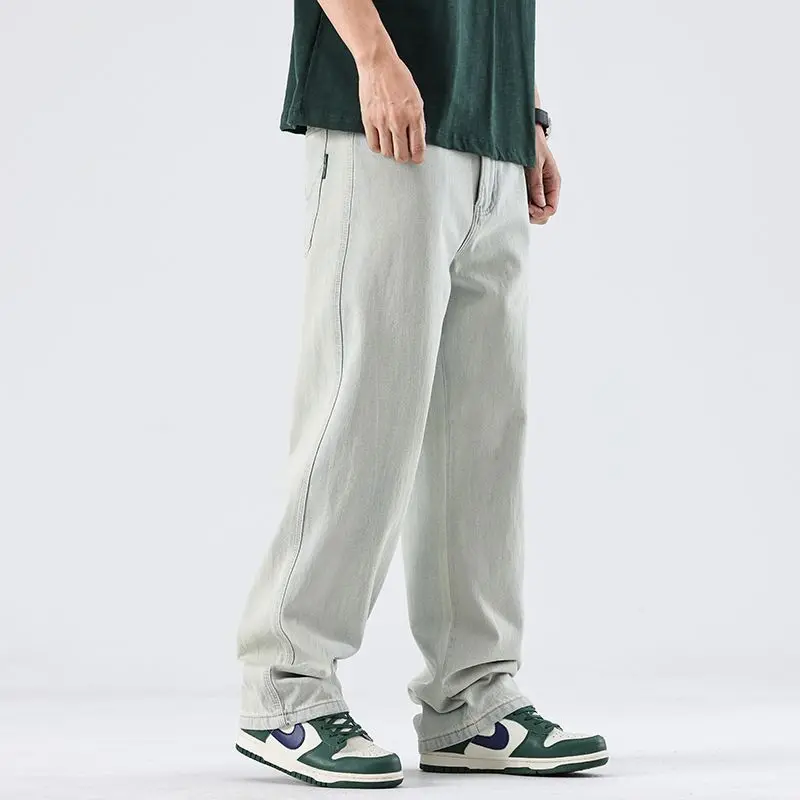 Summer  Light Blue American Loose Nostalgia Retro Straight leg Jeans Men's Thin Casual Versatile Pants men clothing