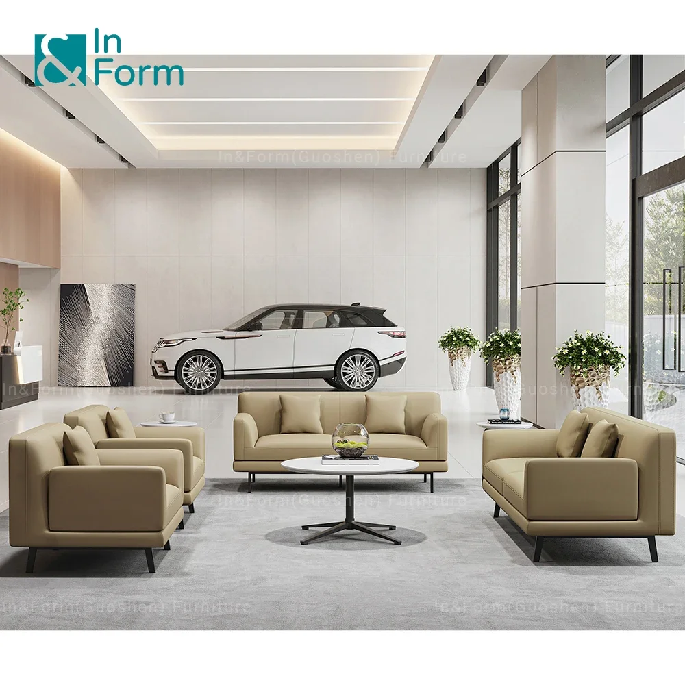 High Quality PU Leather Boss Manager Room  Sofa Car Vehicle Shop Commercial Reception Contract Funiture Modern Sofa Set